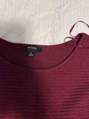 Alfani Metallic Ribbed Crew Neck Sweater in Deep Plum